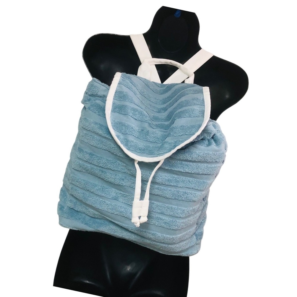 NWT Beachly Lu & Elle Backpack Blue Terry Chenille Coastal Vacation 15x13x5
